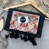 Black Handloom Khadi Cotton Saree With  Multi Clr  Print Blouse